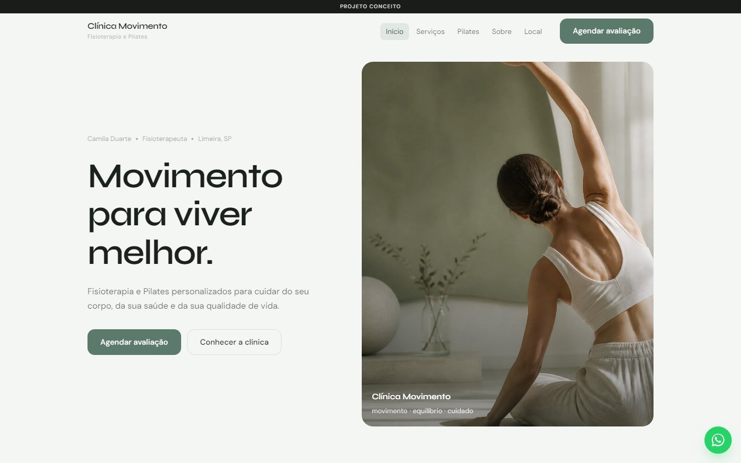 Print do conceito de site Clínica Movimento
