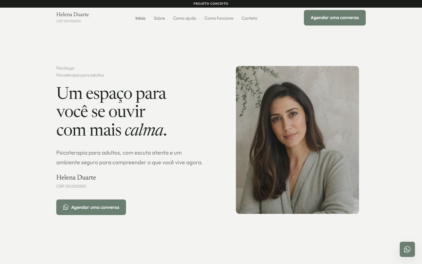 Print do conceito de site Helena Duarte